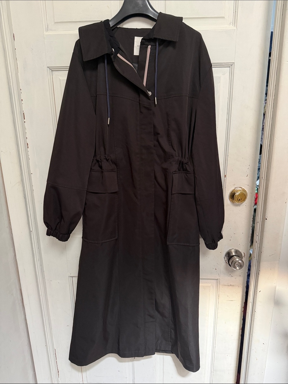 NWT Avec Les Filles Black Hooded RainCoat with Drawstring- small- can fit Medium